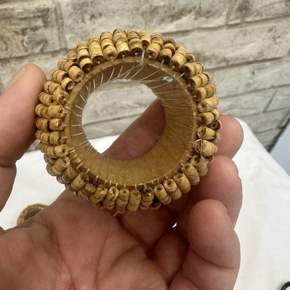 Napkin Rings Natural Mini Wood Beads Set Of 8 Dining Table Decor Boho Rustic